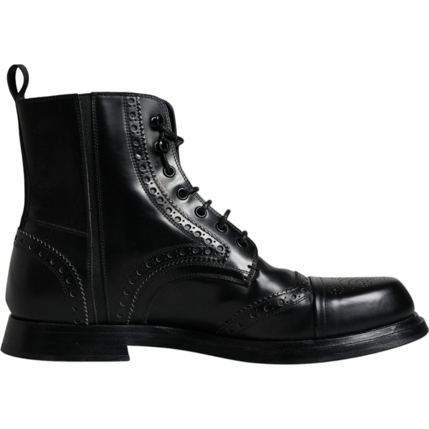 Dolce & Gabbana Black Leather Lace Up Mid Calf Boots Shoes Dolce & Gabbana