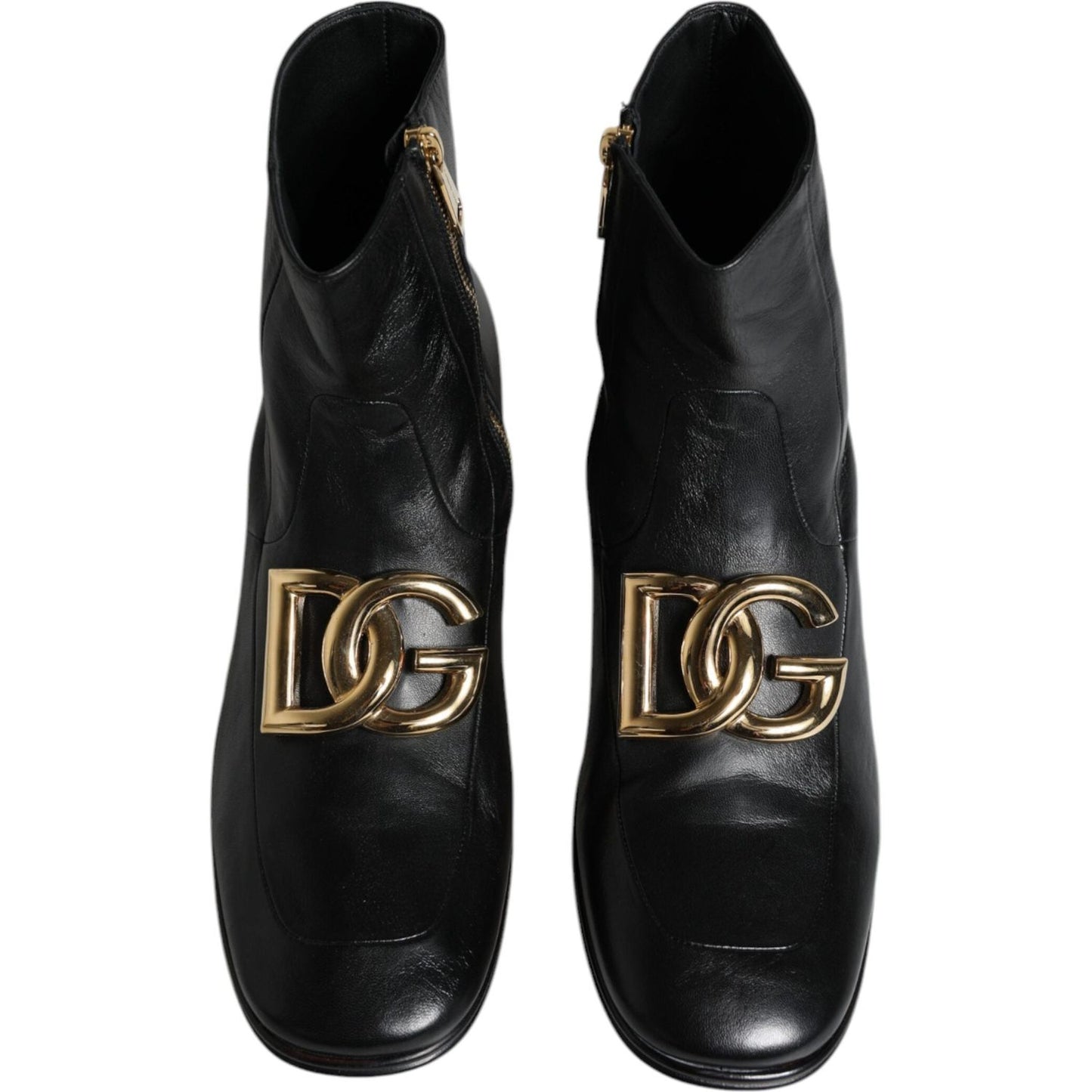 Dolce & Gabbana Black Nappa Leather Logo Ankle Boots Shoes Dolce & Gabbana