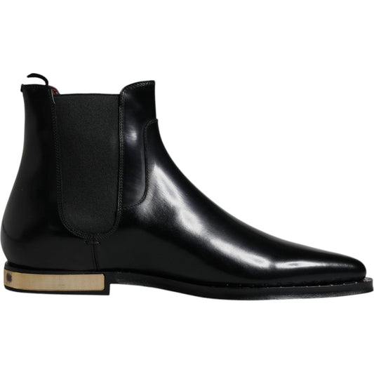 Dolce & Gabbana Black Leather Chelsea Ankle Boots Shoes