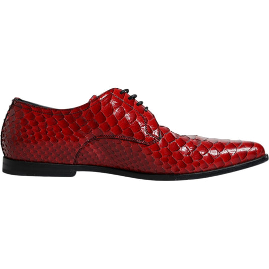 Dolce & Gabbana Red Textured Varnished Derby Men Formal Shoes