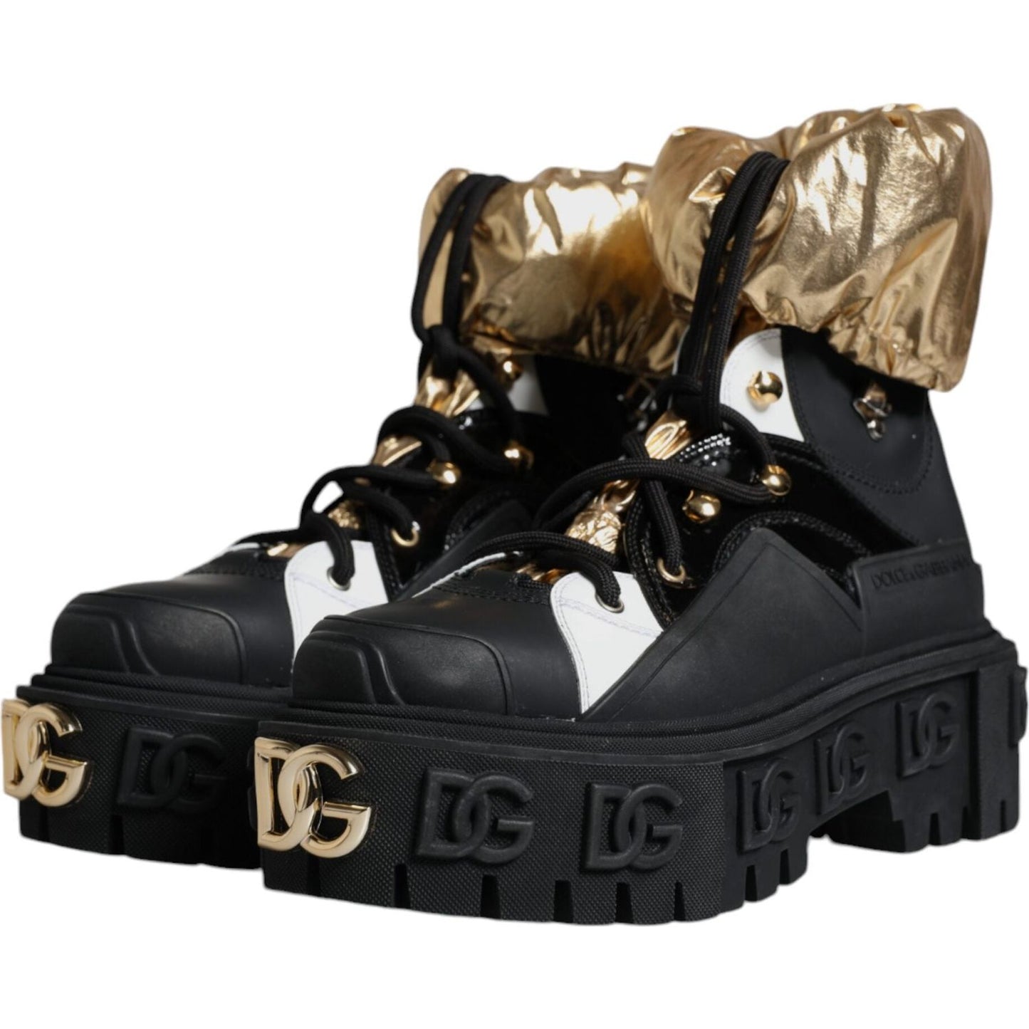 Dolce & Gabbana Black Gold Leather Trekking Ankle Boots Shoes Dolce & Gabbana