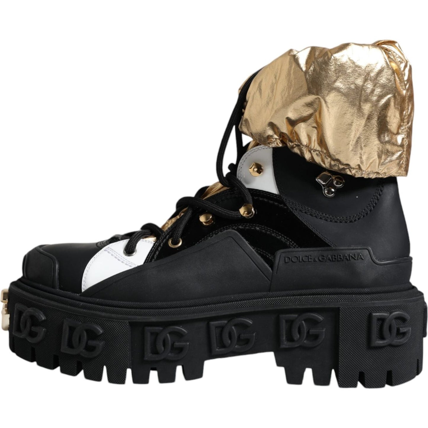 Dolce & Gabbana Black Gold Leather Trekking Ankle Boots Shoes Dolce & Gabbana