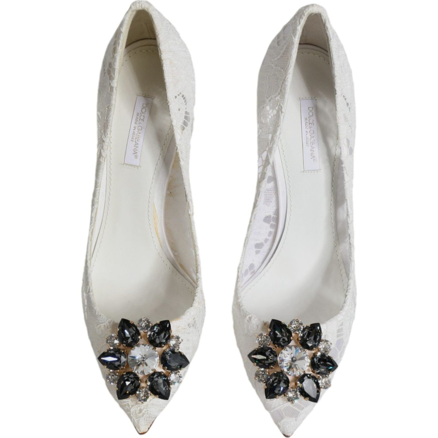 Dolce & Gabbana White Taormina Lace Crystal Heel Pumps Shoes Dolce & Gabbana