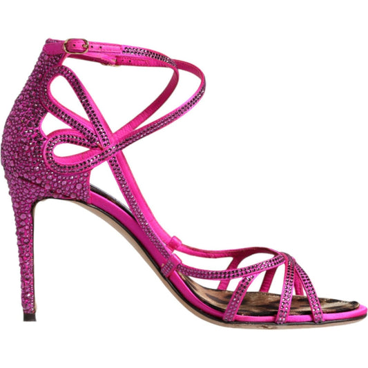 Dolce & Gabbana Pink Strass Ankle Strap Heels Sandals Shoes