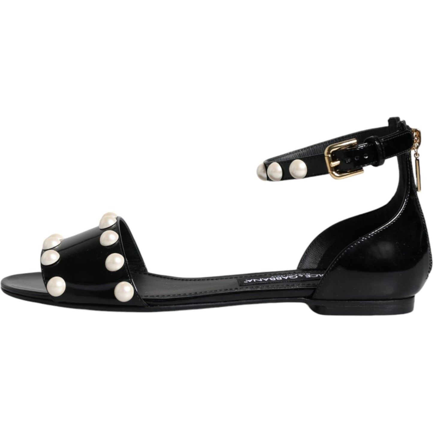 Dolce & Gabbana Black Leather Pearls Ankle Strap Sandals Shoes Dolce & Gabbana