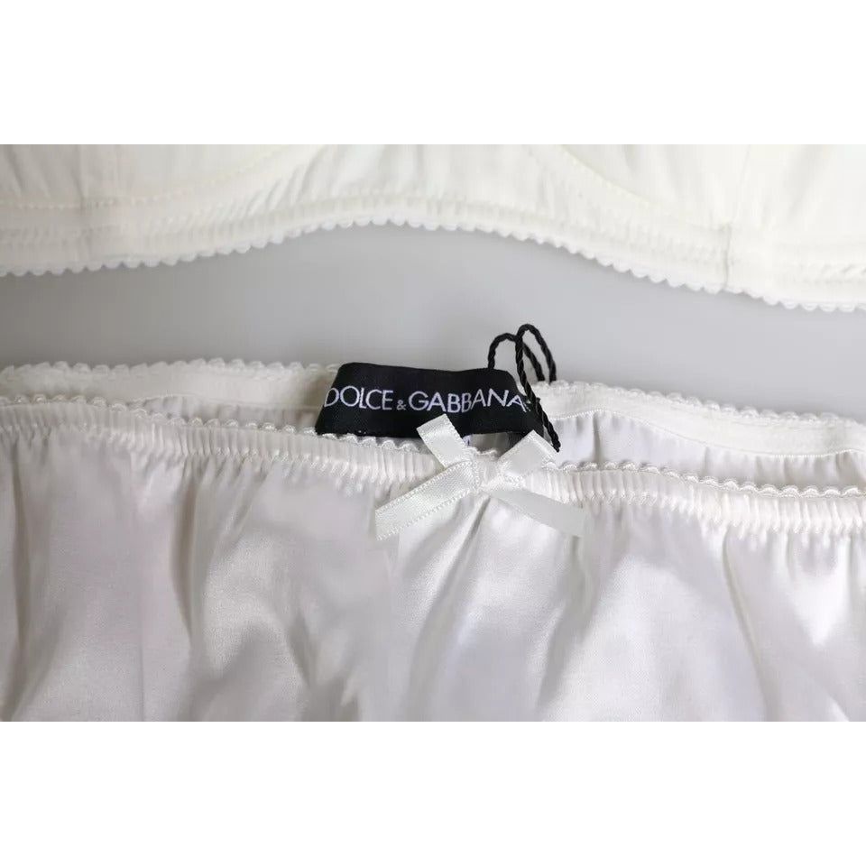 Dolce & Gabbana White Silk Stretch Panty Balconette Bra Underwear Dolce & Gabbana