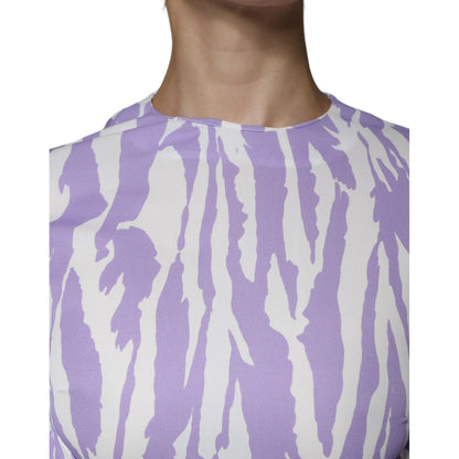 MSGM White Purple Patterned Viscose Short Sleeves Maxi Dress
