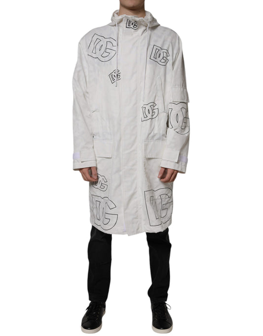 Dolce & Gabbana White Hooded Parka Polyester Trench Coat Jacket Dolce & Gabbana