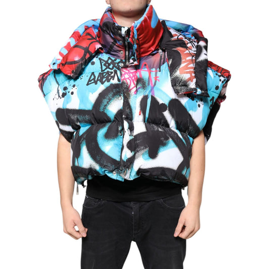 Dolce & Gabbana Multicolor Graffiti Hooded Windbreaker Jacket Dolce & Gabbana