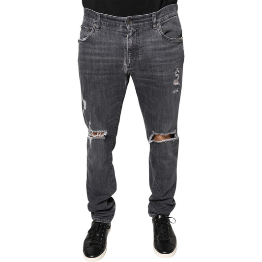 Dolce & Gabbana Dark Gray Tattered Cotton Skinny Denim Jeans Dolce & Gabbana Dark Slate Gray