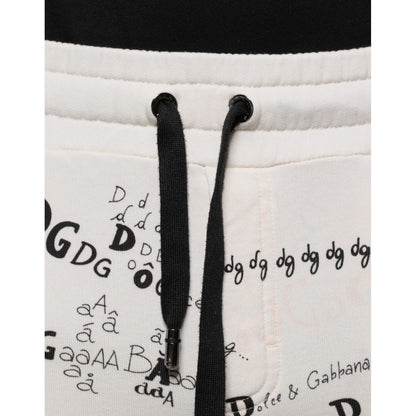 Dolce & Gabbana White Printed Cotton Jogger Sweatpants Pants