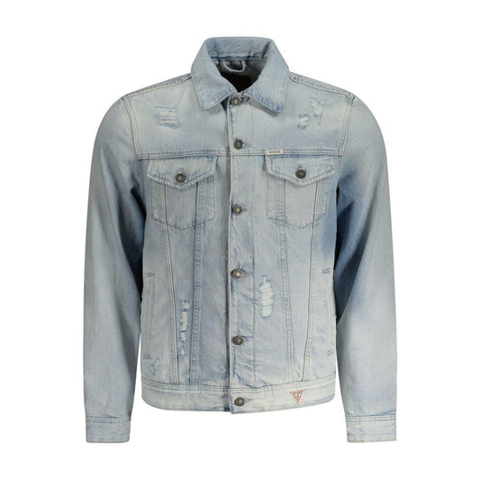 Guess Jeans Light Blue Cotton Jacket Guess Jeans