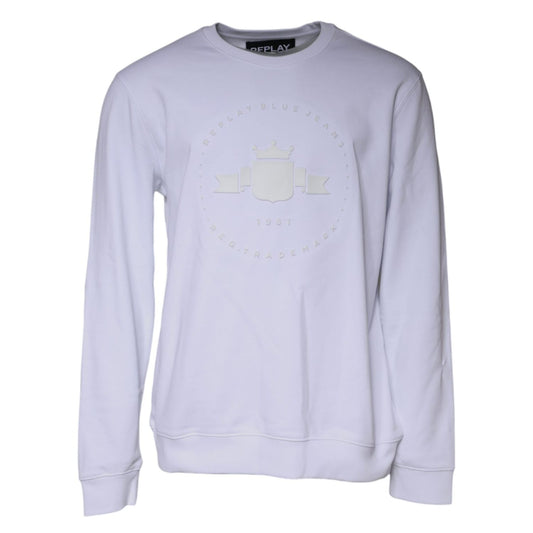 Replay White Embossed Logo Crew Neck Men Sweatshirt Sweater