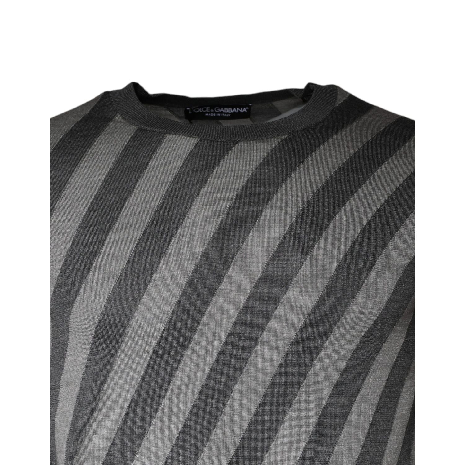 Dolce & Gabbana Gray Stripes Long Sleeve Round Neck Pullover Sweater