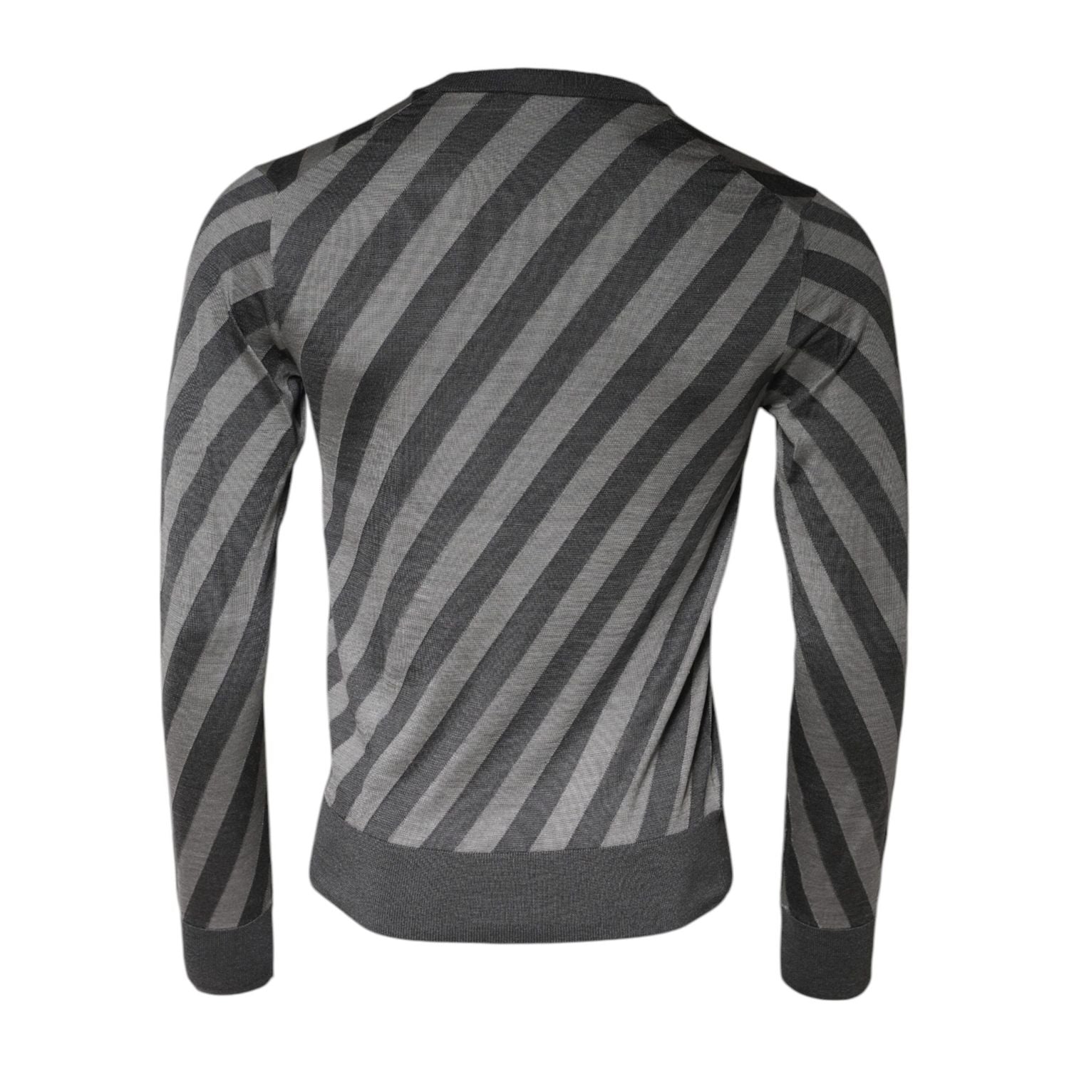 Dolce & Gabbana Gray Stripes Long Sleeve Round Neck Pullover Sweater