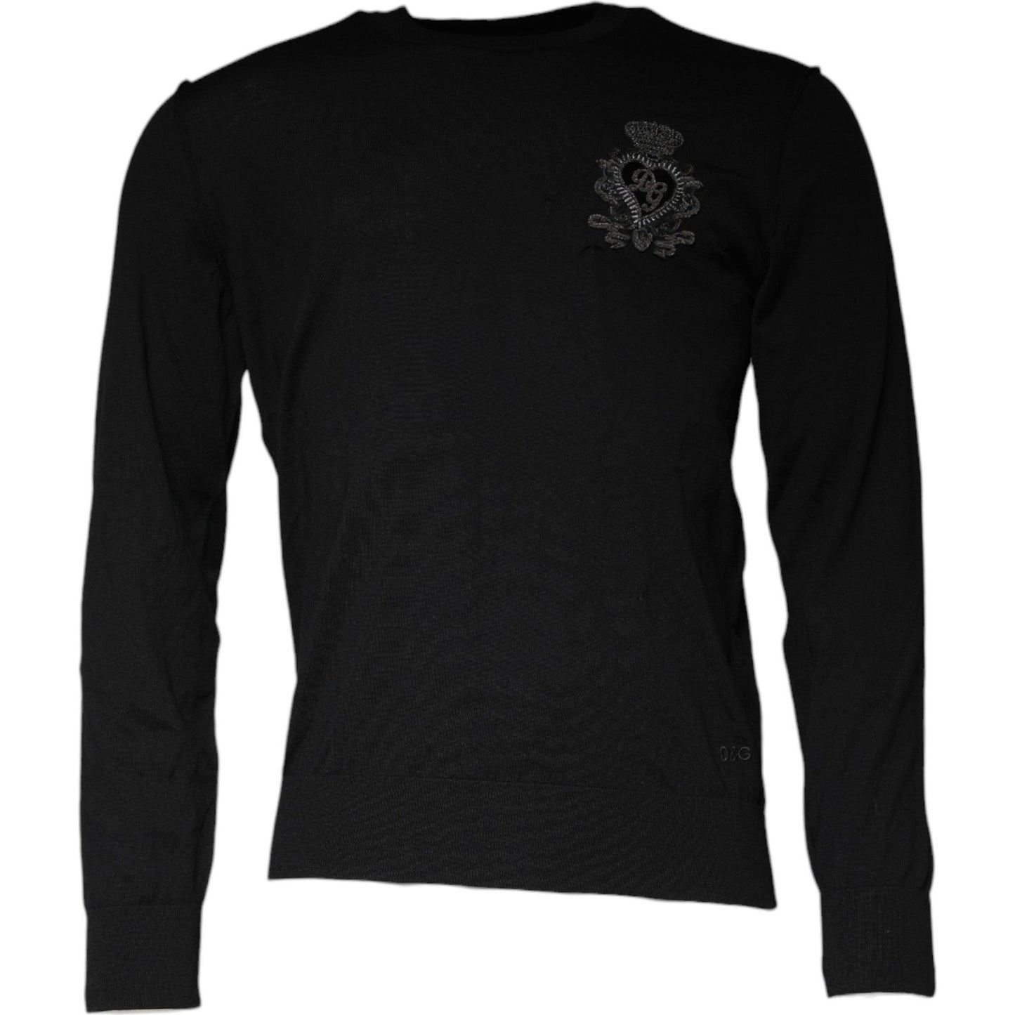 Dolce & Gabbana Black Crown Heart Crew Neck Pullover Sweater Dolce & Gabbana Black