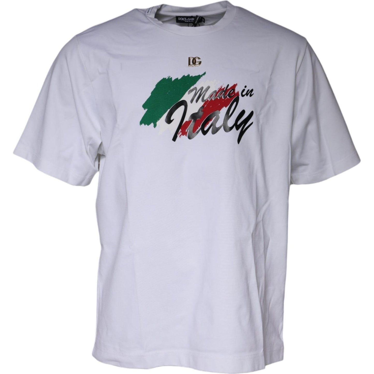 Dolce & Gabbana White Graphic Print Cotton Crew Neck T-shirt Dolce & Gabbana Gray