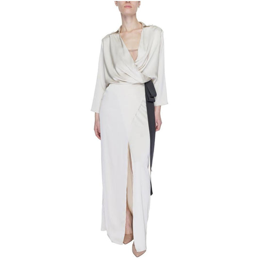 Sandro Ferrone Beige Polyester Dress Sandro Ferrone Light Gray