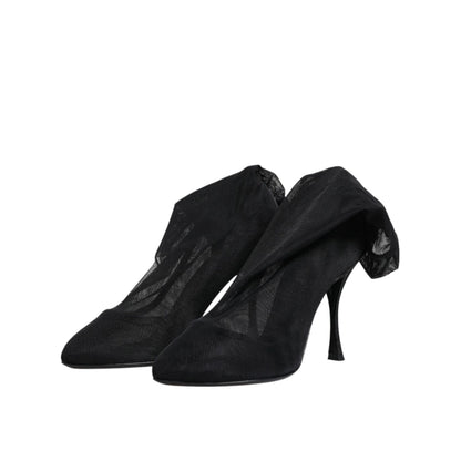 Dolce & Gabbana Black Silk Stretch Mesh Sock Boots Shoes