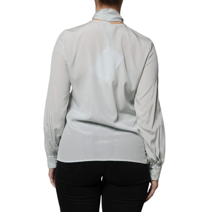 Ballantyne Light Blue Silk Ascot Collared Long Sleeves Top Ballantyne