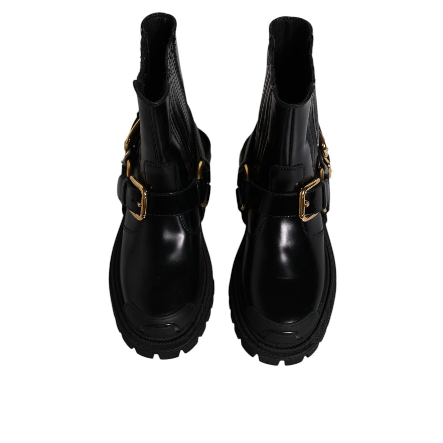 Dolce & Gabbana Black Leather Slip On Stretch Trekking Boots Shoes