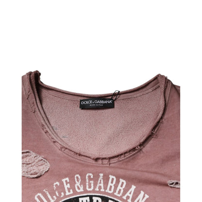 Dolce & Gabbana Brown Cotton Round Neck Sleeveless T-shirt
