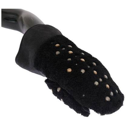 Dolce & Gabbana Black Leather Shearling Studded Gloves