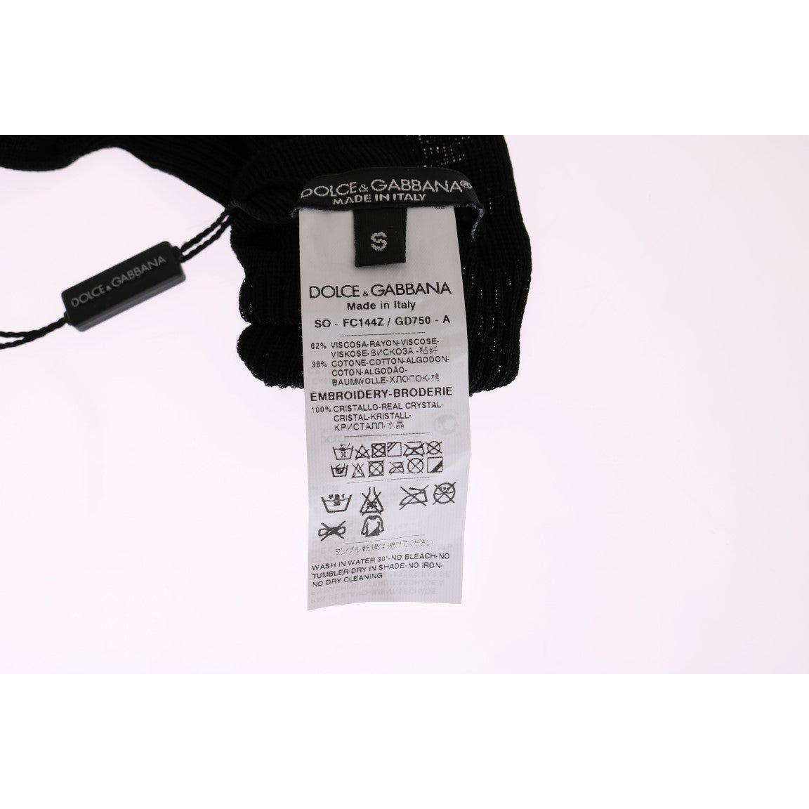 جوارب محبوكة سوداء مزينة بالكريستال من دولتشي آند غابانا