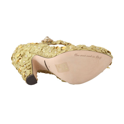 Dolce & Gabbana Gold Floral Crystal Mary Janes Pumps