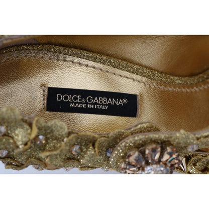 Dolce & Gabbana Gold Floral Crystal Mary Janes Pumps