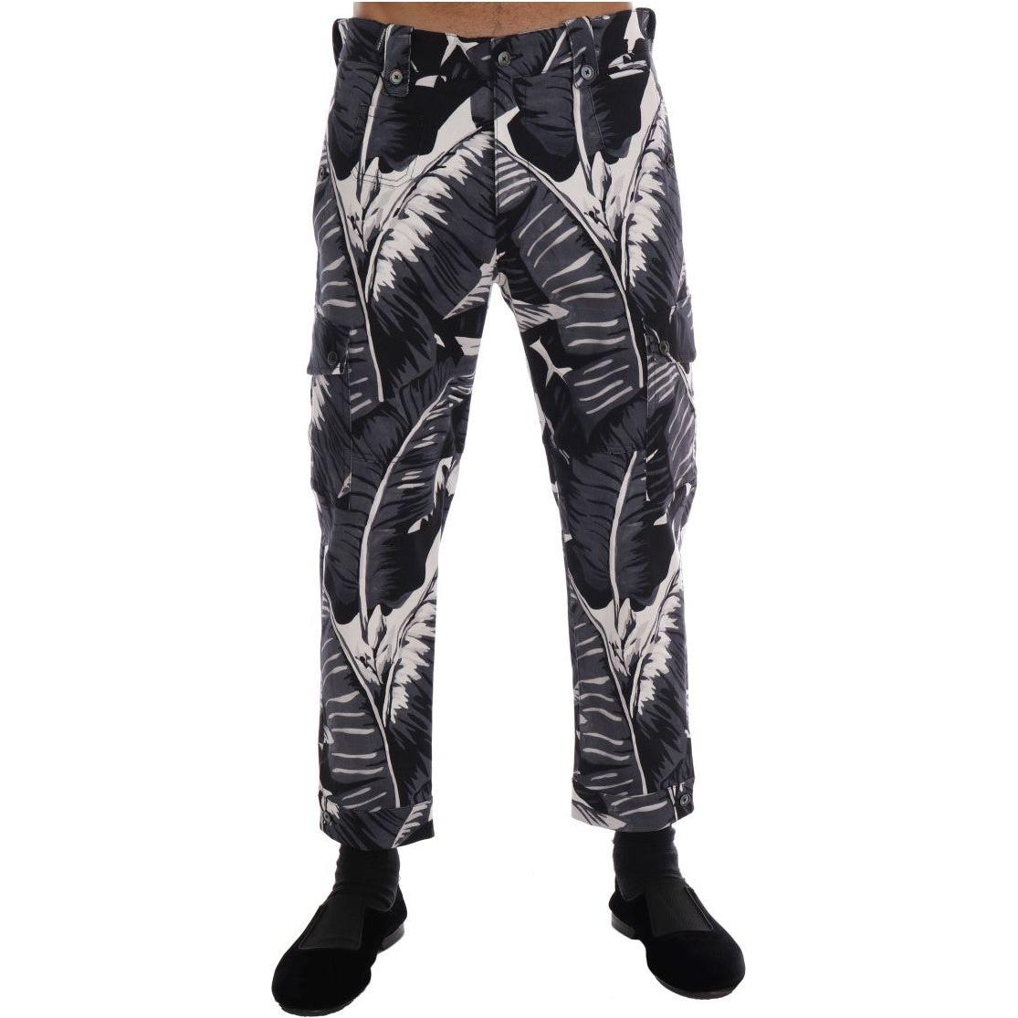 Dolce & Gabbana Gray Banana Leaf Cotton Pants