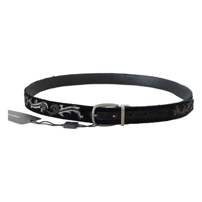 Dolce & Gabbana Black Cotton Royal Bee Embroidery Belt Belt