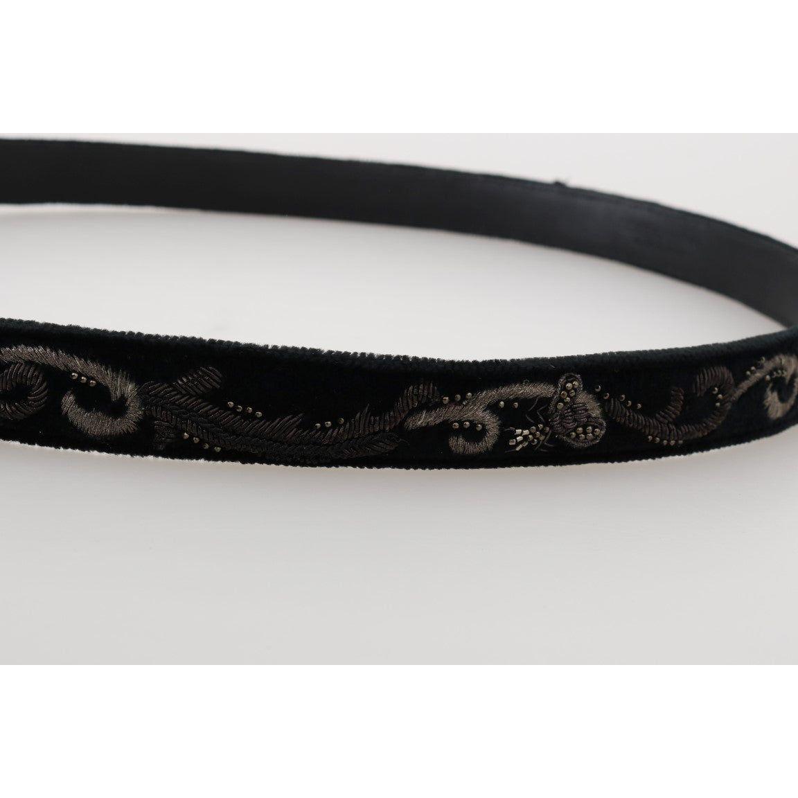 Dolce & Gabbana Black Cotton Royal Bee Embroidery Belt Belt
