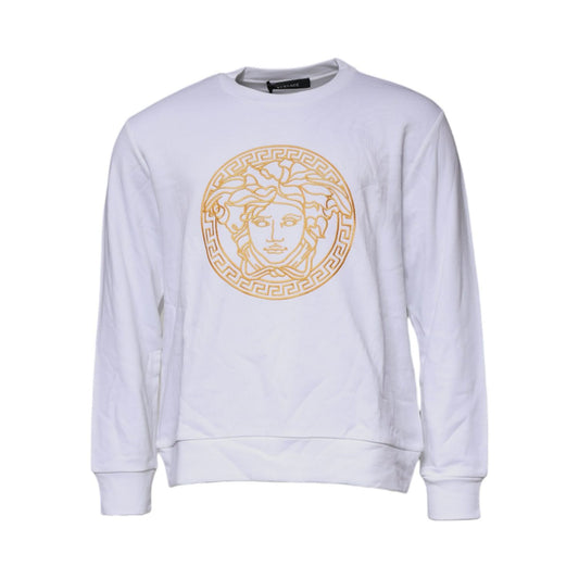 Versace White Medusa Embroidery Crew Neck Pullover Sweater Versace