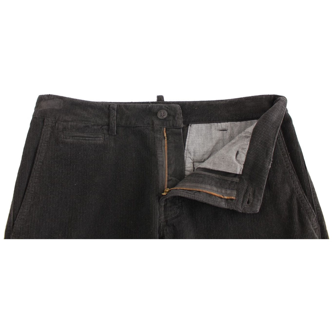GF Ferre Black Corduroy Cotton Straight Fit Pants