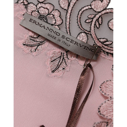 Ermanno Scervino Pink Floral Lace Short Sleeves V-neck Midi Dress