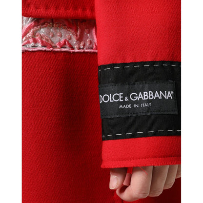 Dolce & Gabbana Red Jacquard Wool Women Trenchcoat Jacket