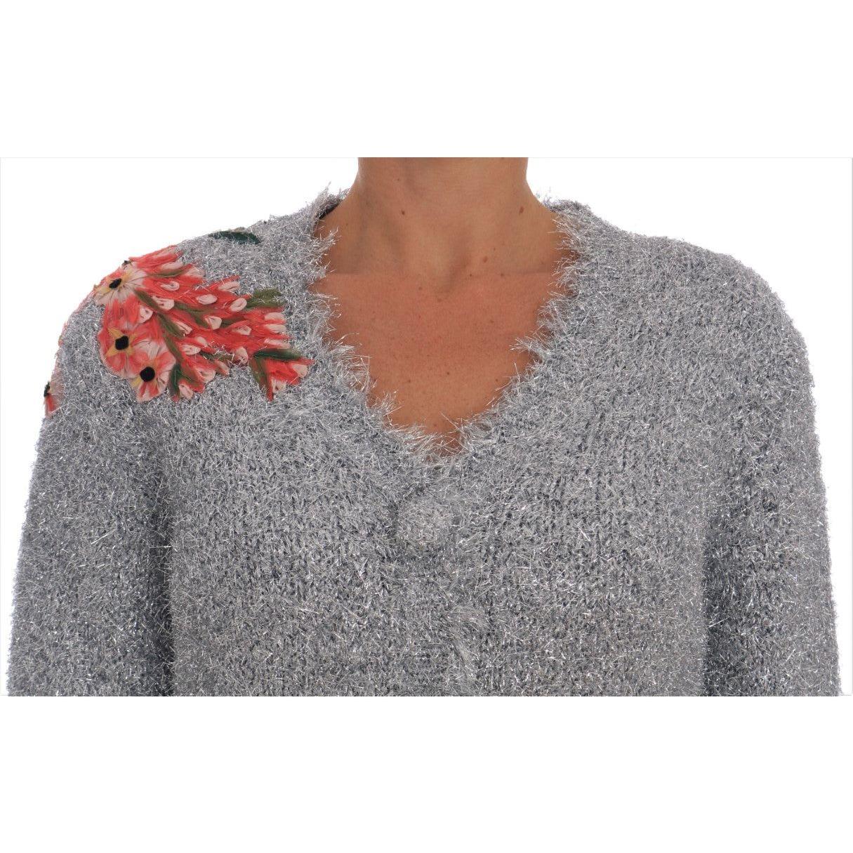 Dolce & Gabbana Elegant Silver Floral Applique Cardigan Dolce & Gabbana