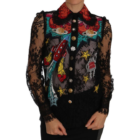 Dolce & Gabbana Floral Lace Embroidered Blouse with Crystals Dolce & Gabbana