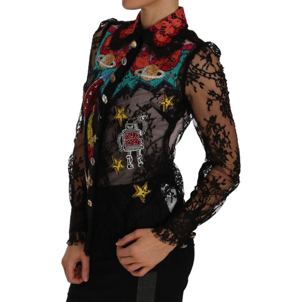 Dolce & Gabbana Floral Lace Embroidered Blouse with Crystals Dolce & Gabbana