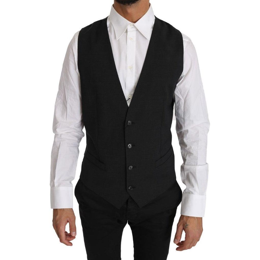 Dolce & Gabbana Elegant Slim Fit Gray Wool Vest Dolce & Gabbana