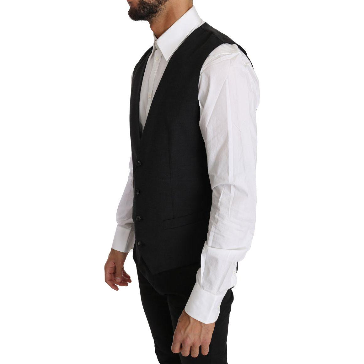 Dolce & Gabbana Gray Solid 100% Wool Waistcoat Vest