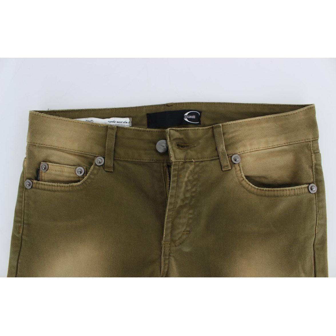 Cavalli Green Slim Fit Cotton Stretch Jeans Cavalli