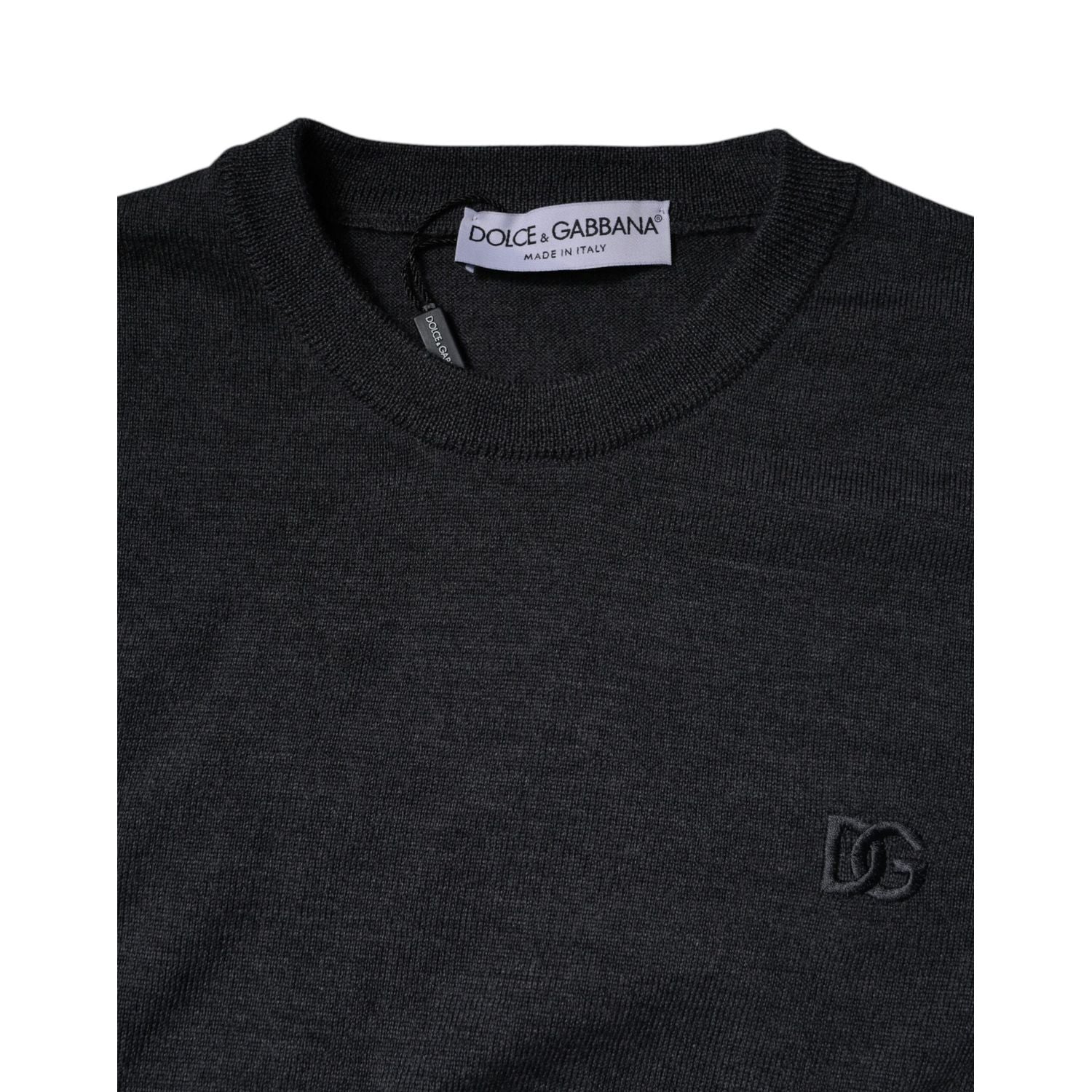 Dolce & Gabbana Dark Gray DG Logo Crew Neck Pullover Sweater
