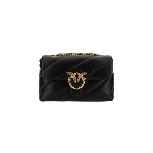 PINKO Black Calf Leather Bos Taurus Shoulder Bag
