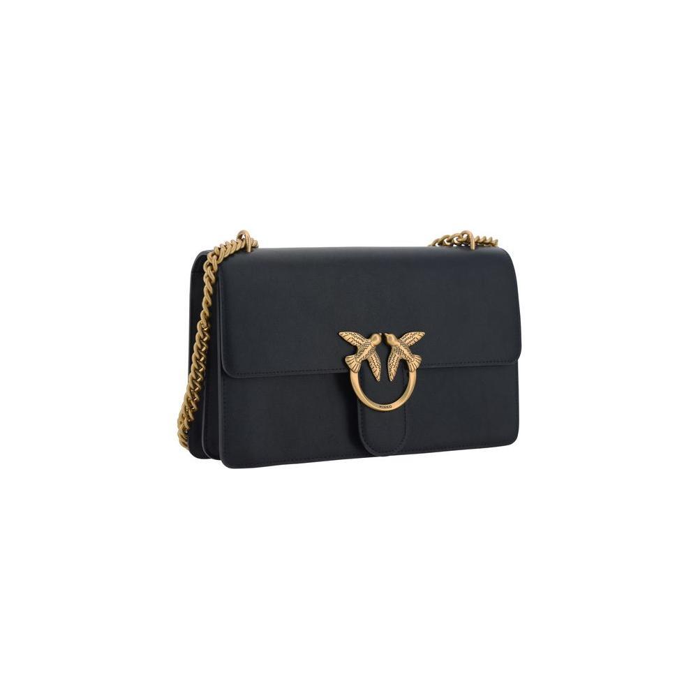PINKO Black Calf Leather Bos Taurus Shoulder Bag