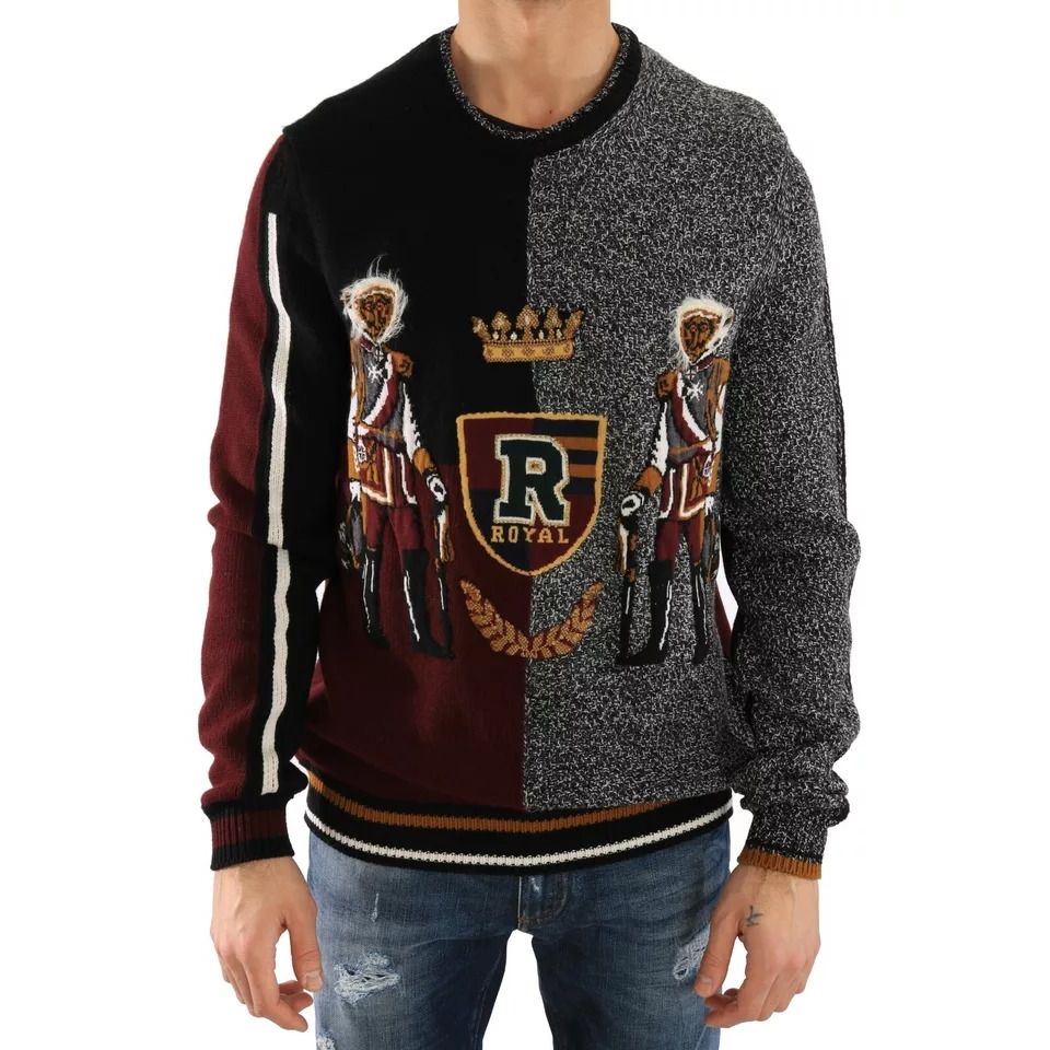 Dolce & Gabbana Multicolor KING Knight Monkey Knitted Cashmere Wool Sweater