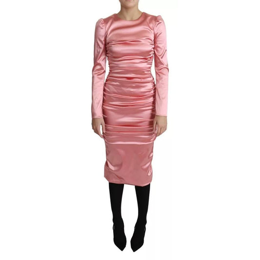Dolce & Gabbana Pink Long Sleeves Bodycon Sheath Midi Dress