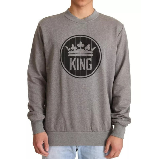 Dolce & Gabbana Gray Crown King Cotton Pullover Sweater