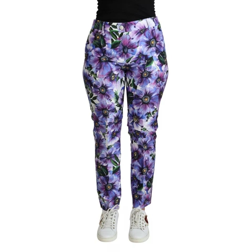 Dolce & Gabbana Purple Floral Print Tapered Cotton Pants